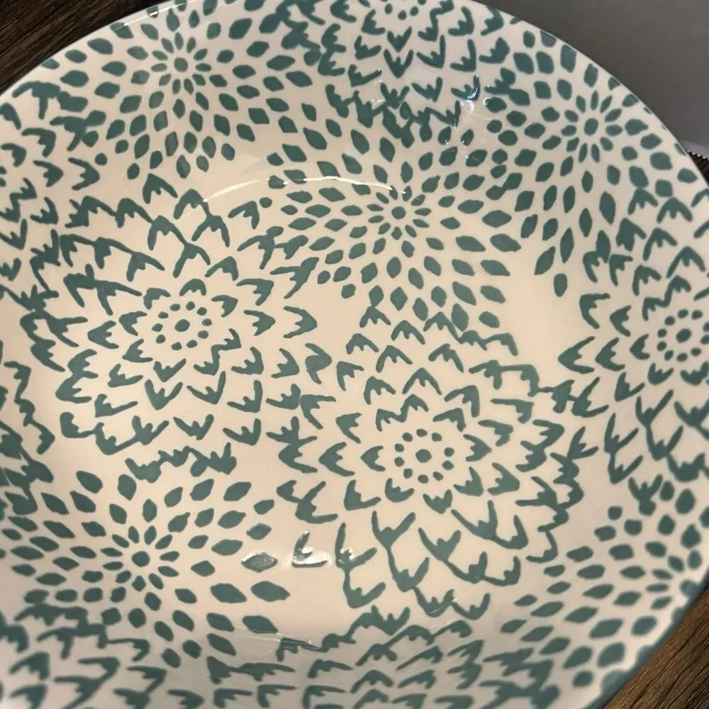 4 Signature Housewares Stoneware Bowls coastal blue green pattern 8
